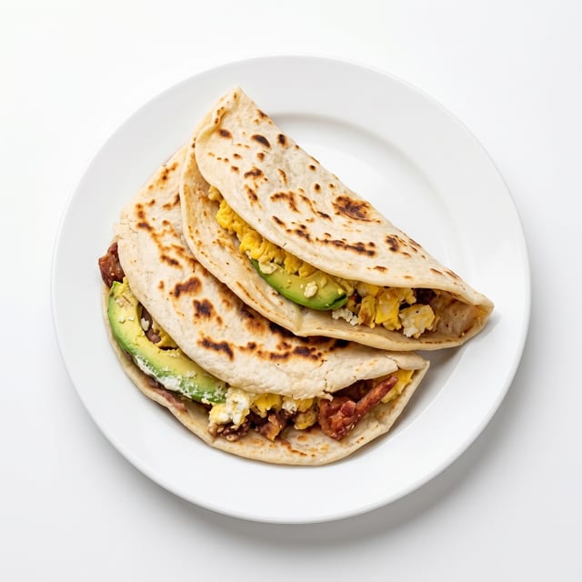Baleada Con Frijoles, Crema, Queso Y Huevo.